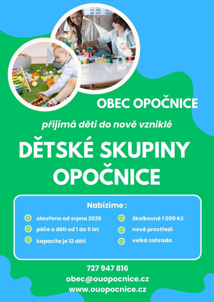příjem dětí do&nbsp;dětské skupiny v&nbsp;Opočnici